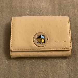 Kate Spade Ostrich Embossed Leather Trifold Wallet w/ Sil. Turn Lock & Key Ring